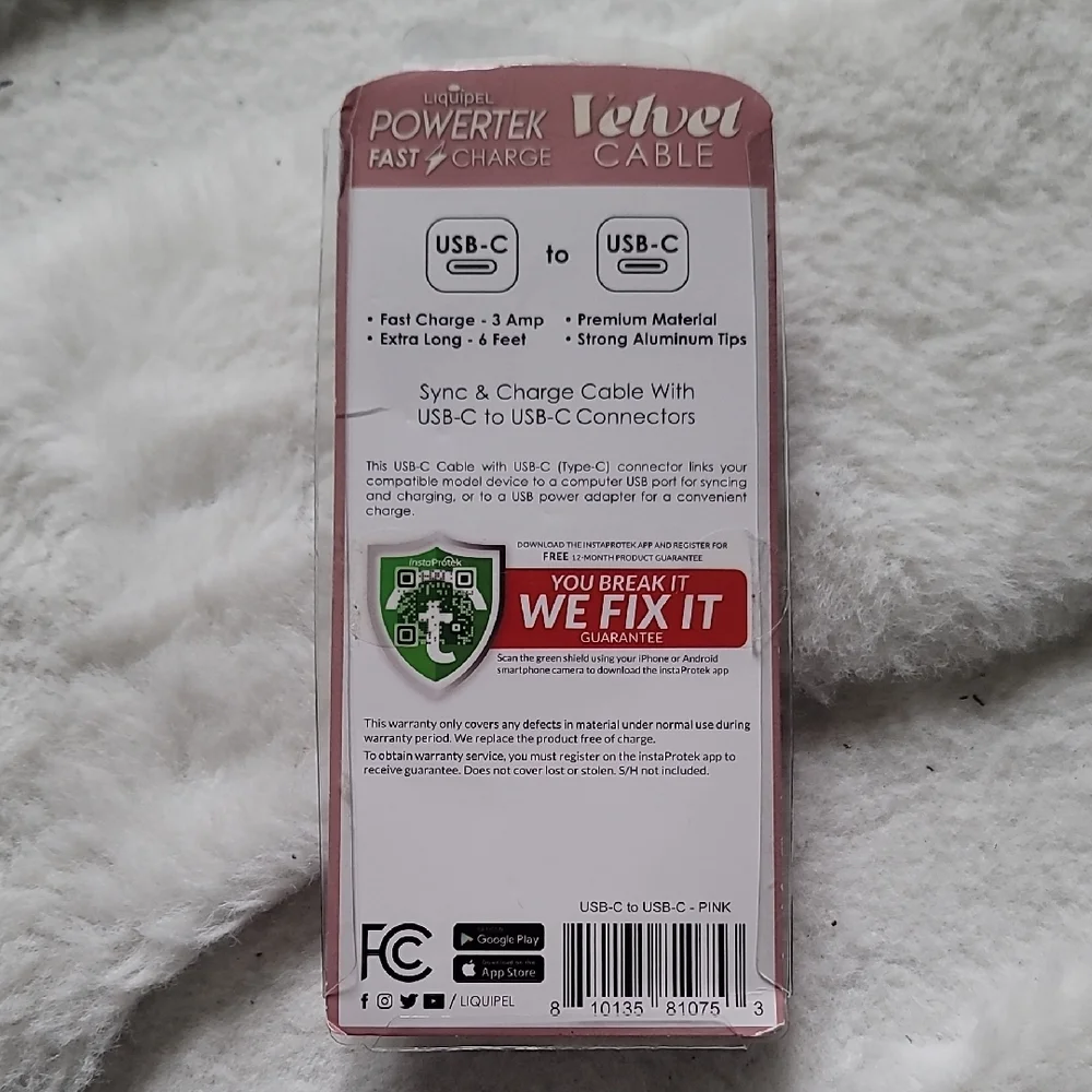 Powertek Velvet Pink 6 Ft Fast Charging Cable